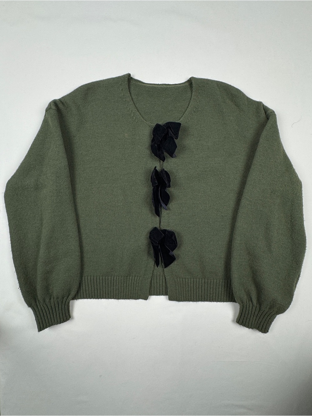 Women's Sweater Cardigan with Black Velvet Bows